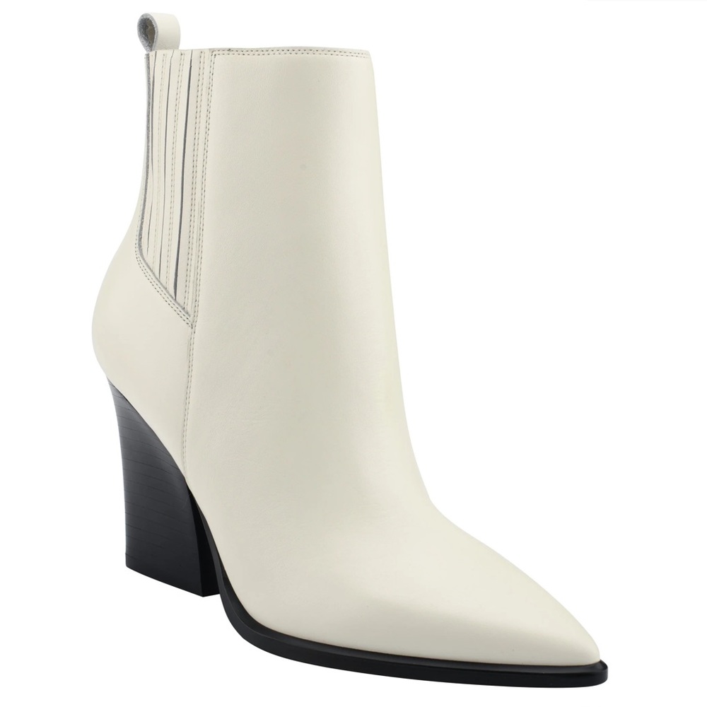 NWOT Marc Fisher Women's Matter Block Heel White Pointed Toe Booties Ankle Boots